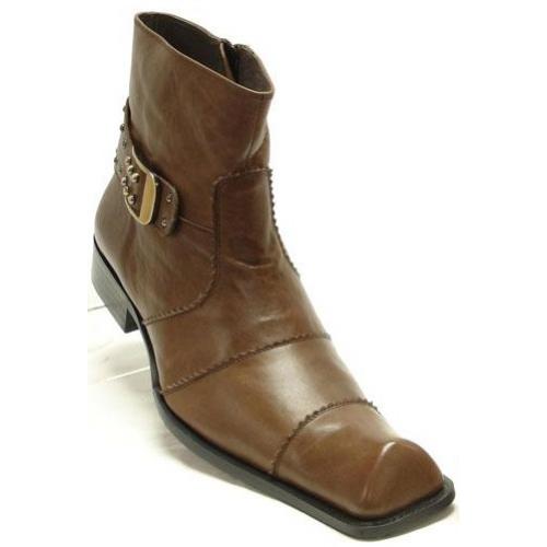 Fiesso Brown Genuine Leather Boots With Zipper On The Side FI6606